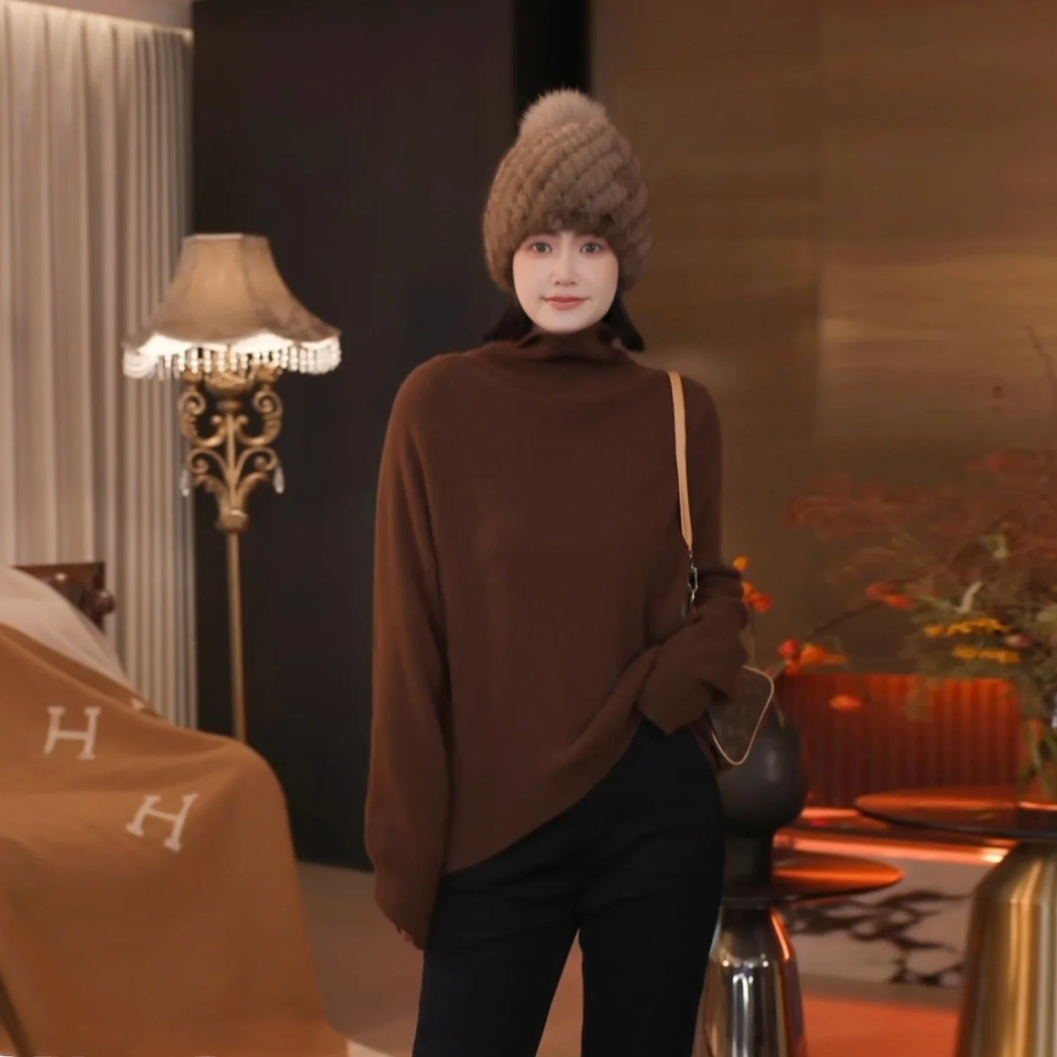 

Женский вязаный шерстяной свитер Meng, двойная шерстяная пряжа, высокий воротник, повседневный, длинный свек, обычная длина, чистый цвет, повседневная одежда