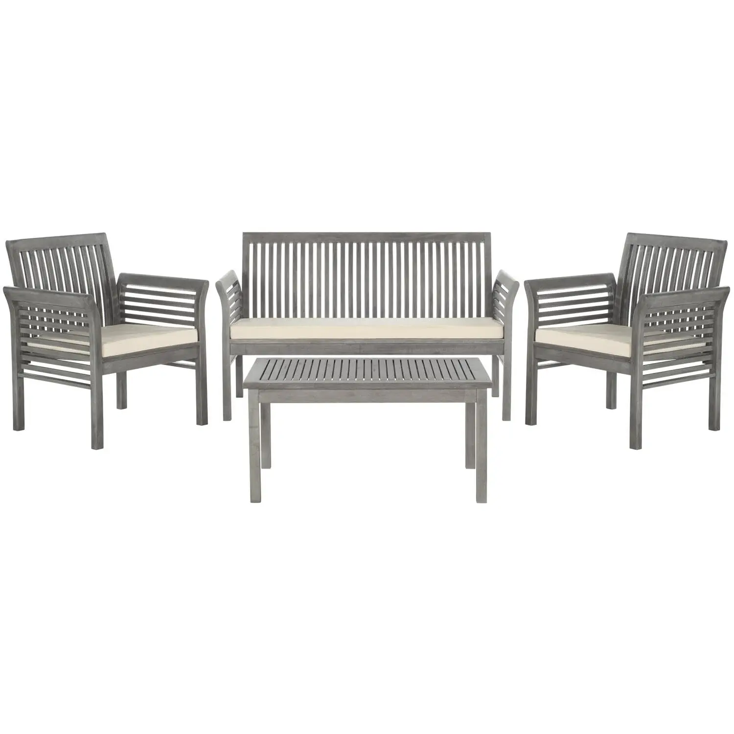 Outdoor Patio Set 4-Piece Metal Sofa with Beige Cushions, Weather Resistant Garden Furniture, Customized