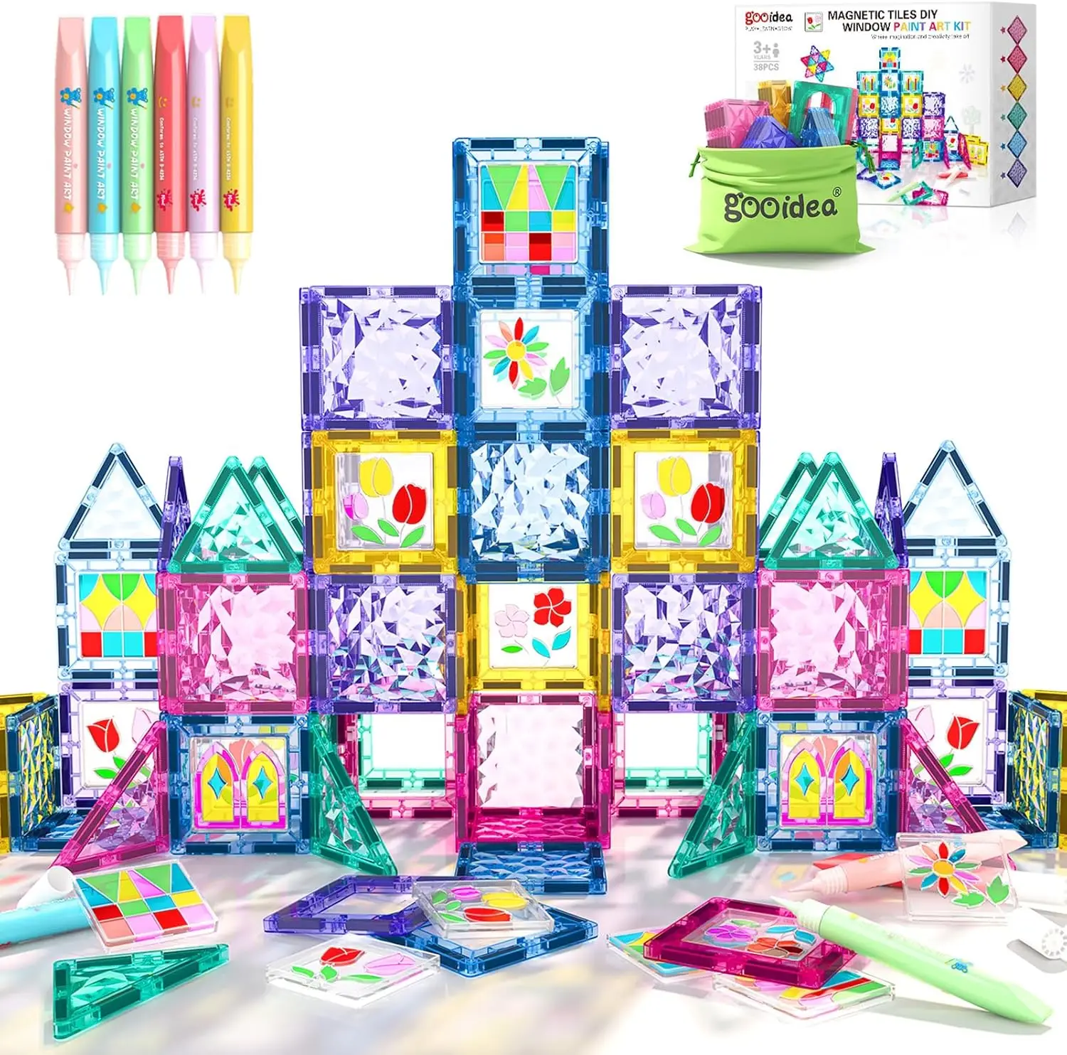 

Магнитная плитка DIY Window Arts and Craft Kit Детские игры Монтессори Игрушки для малышей, Набор магнитных строительных блоков для дошкольников L
