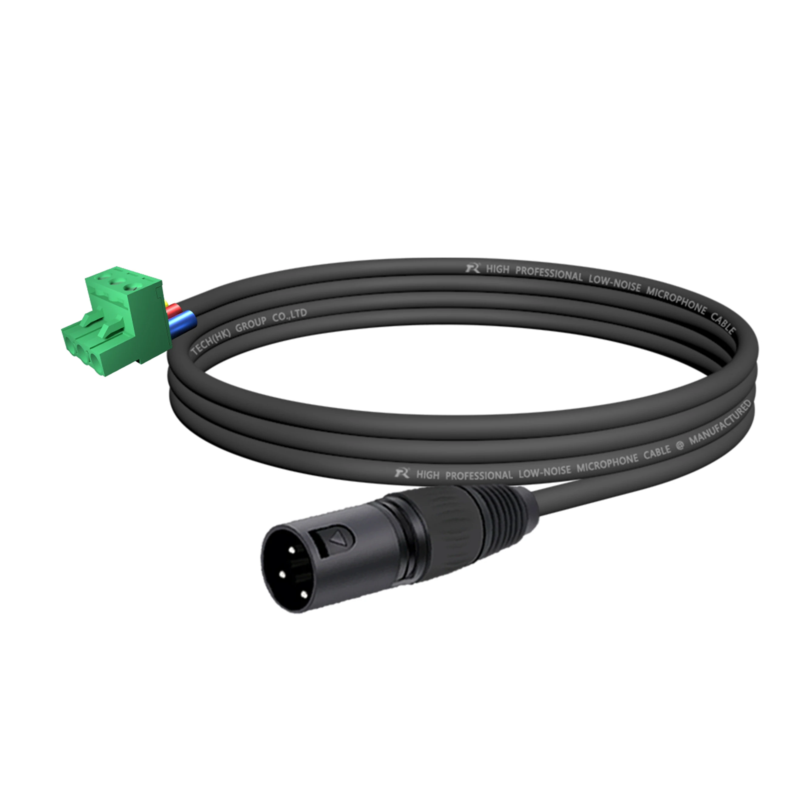 XLR-zu-PHX-Adapter, vergoldeter 3P XLR M/F zu PHX3M/2EDG 5.08 PCB Schraubklemmen-Anschlusskabel, gerändelter Endgriff, spiralförmiges Design – Detail 2