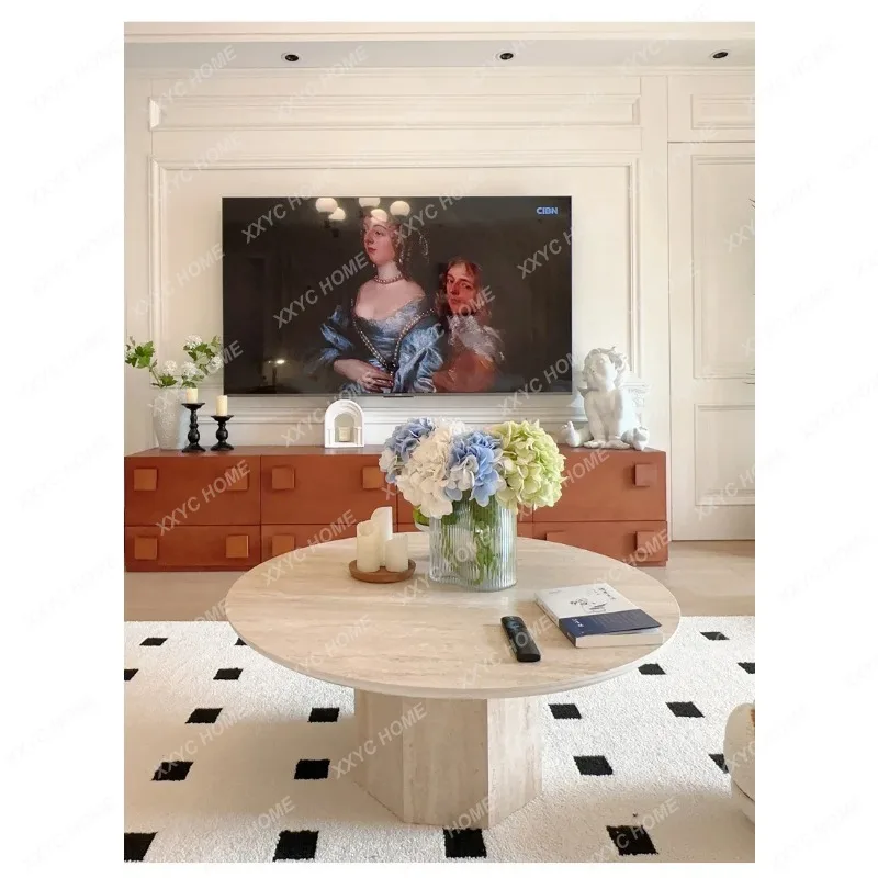 XX Furniture Home Round Aesthetic Coffee Table Premium Trendy Luxury Mid Century Coffee Table Retro Design Table Basse Salon