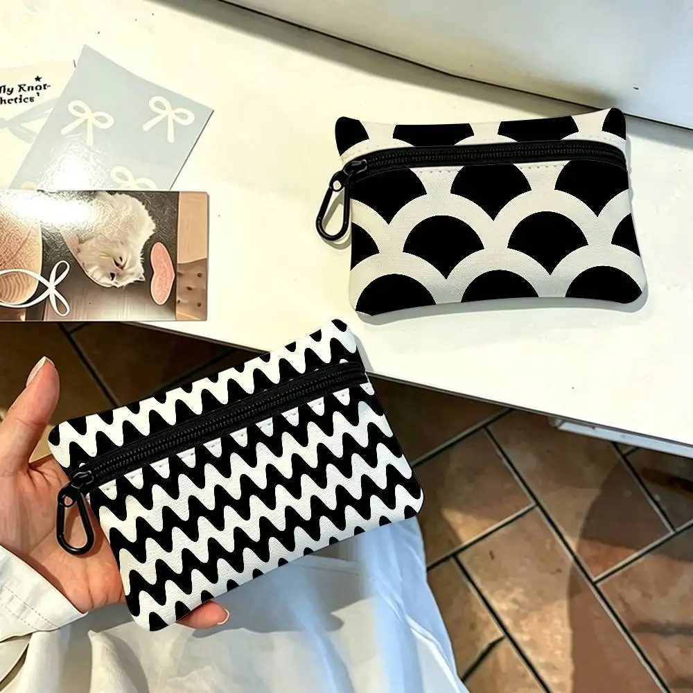 Wavy Pattern Modern Geometric Oxford Fabric Mini Coin Wallet Smooth Zipper Hanging Design Multi-use Small Storage Bag For Travel