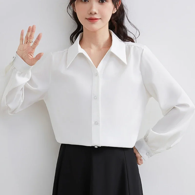 Females Blusas Mujer Women Chiffon White Tops and Blouses Long Sleeves Solid Lantern Sleeves Office Ladies Spliced Dropshipping