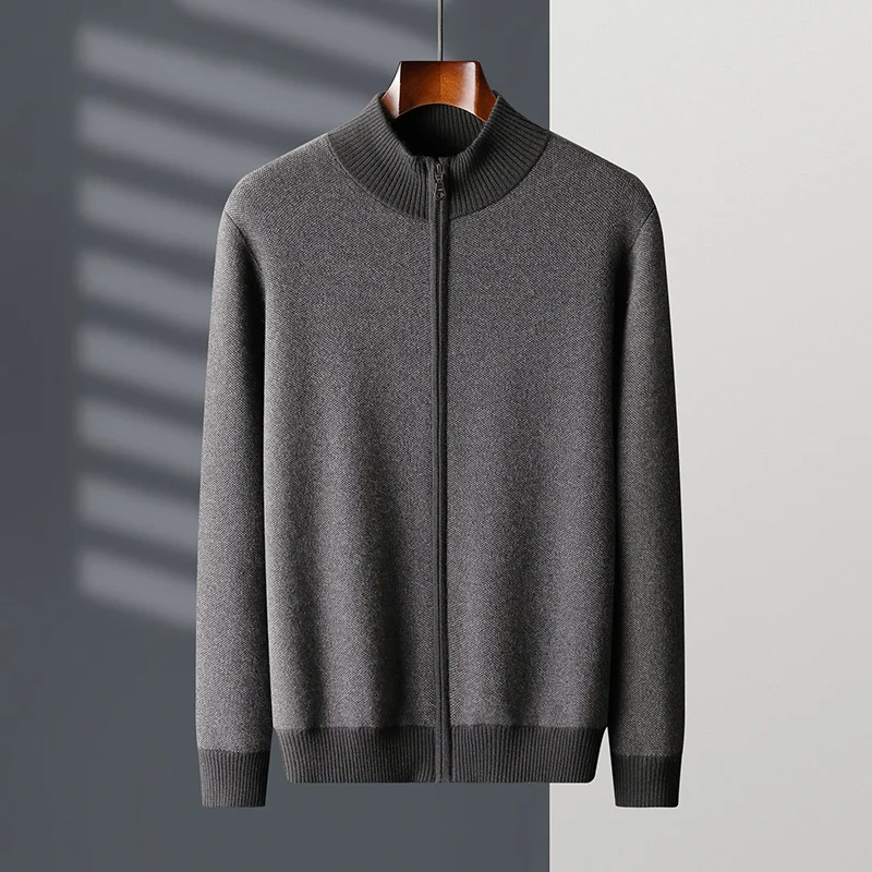Cardigan con cerniera spessa di nuovo stile da uomo 100% cashmere color block maglione casual moda autunno inverno comoda giacca da lavoro