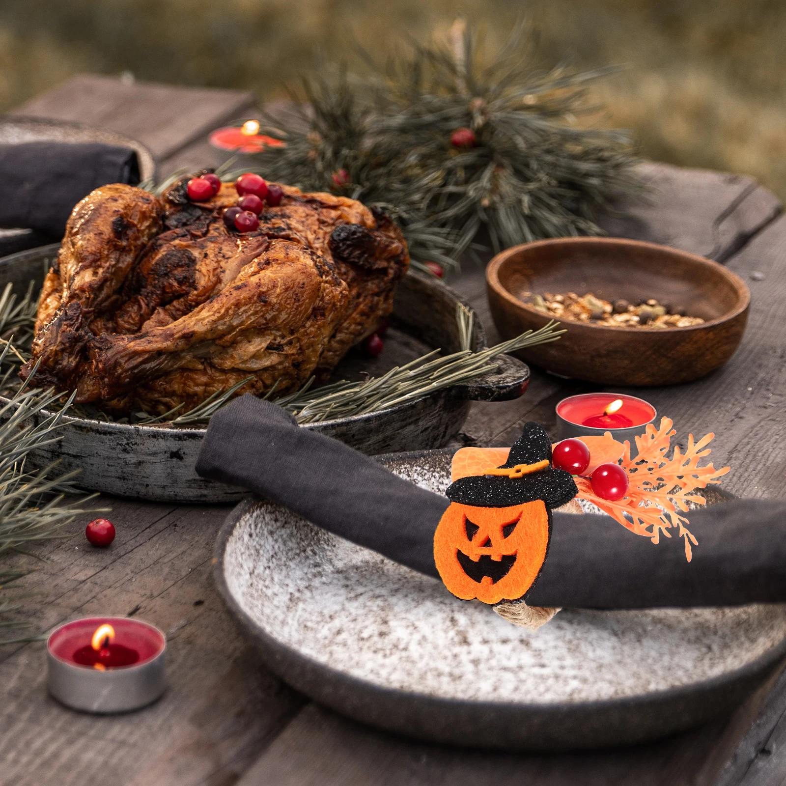 

2pcs Halloween Napkin Rings Pumpkin Berry Decorative Serviette Holders Party Table Accessories Alloy Dining Napkin Buckles Hotel