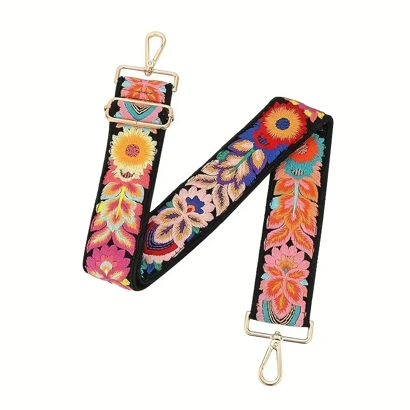 Alça de ombro ajustável bordada floral vibrante para bolsas, bolsas e alças de guitarra, acessório DIY para bolsas femininas