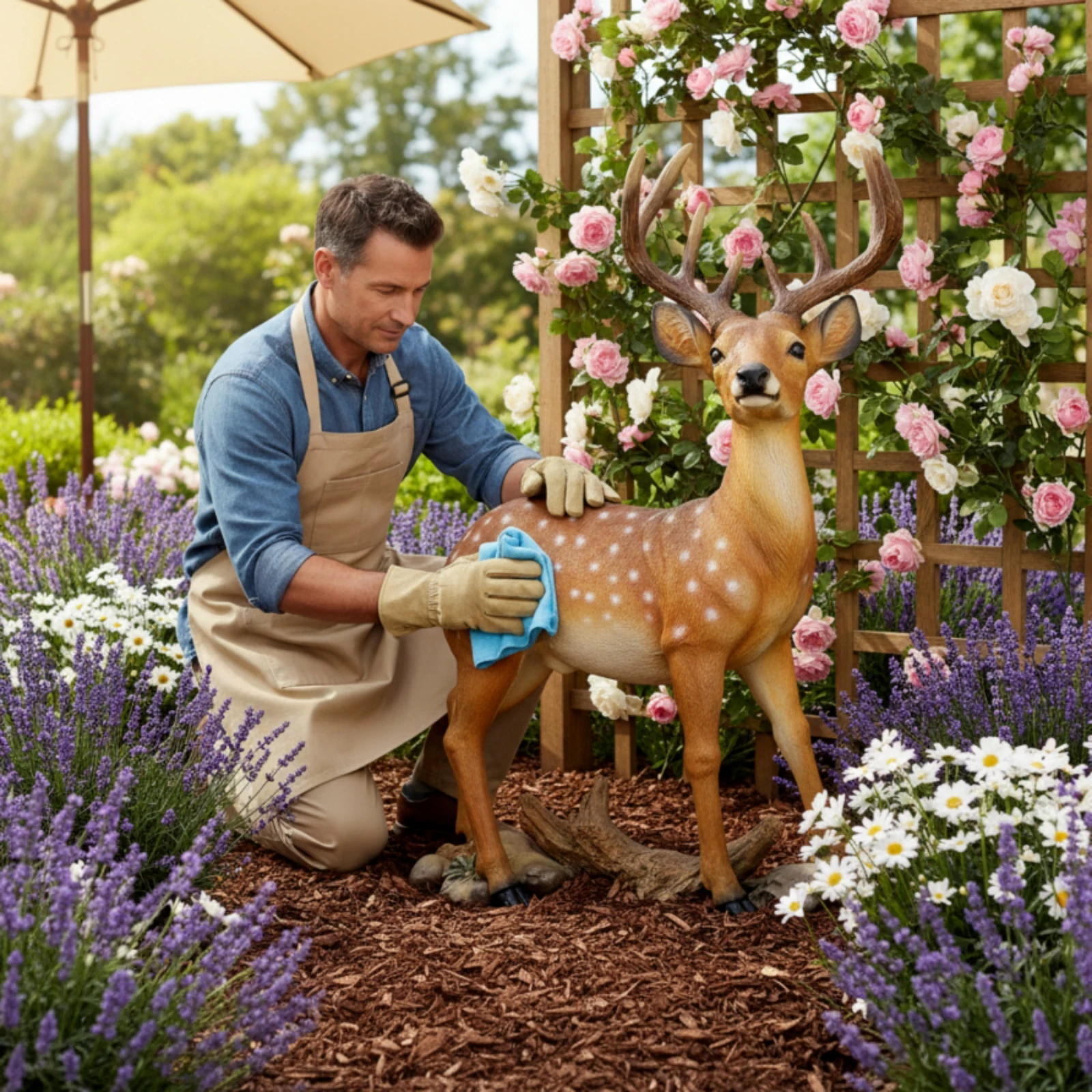 Garden Deer Statue Weatherproof Deer Statue Textured Decorative for Gardeners, Lawn, Yard