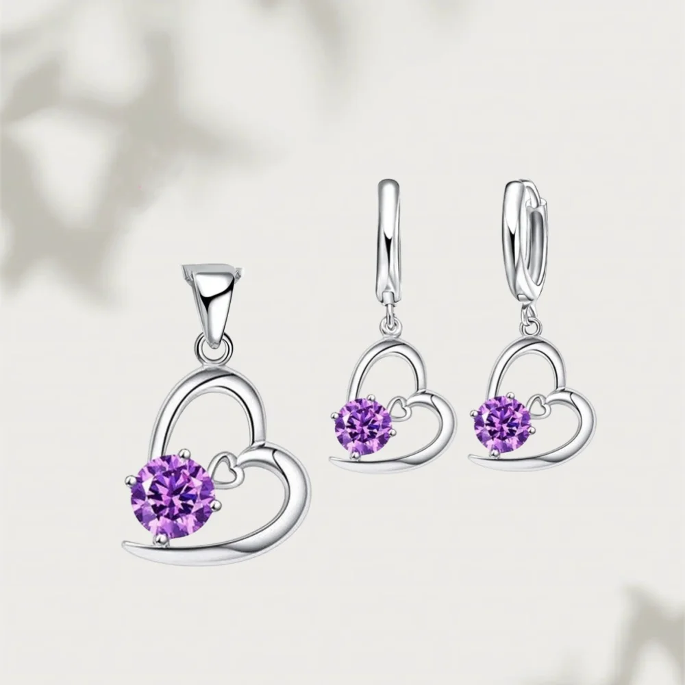 

925 Sterling Silver Jewelry Sets Romantic Heart to Heart CZ Crystal Necklace Earrings Set for Women Wedding Party Gift Wholesale