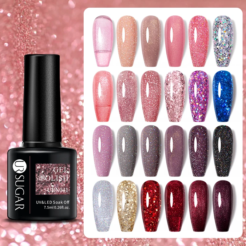 UR SUGAR 7.5ml Pink Series Glitter Gel Nail Polish Winter Semi Permanent Soak Off UV Gel Varnish Sparkle Nail Art Manicure