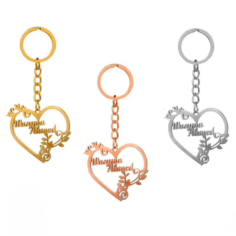 

Personalized 1-5 Names Keychains for Men Women Stainless Steel Customized Heart Keyring Jewelry Father's Day Gifts