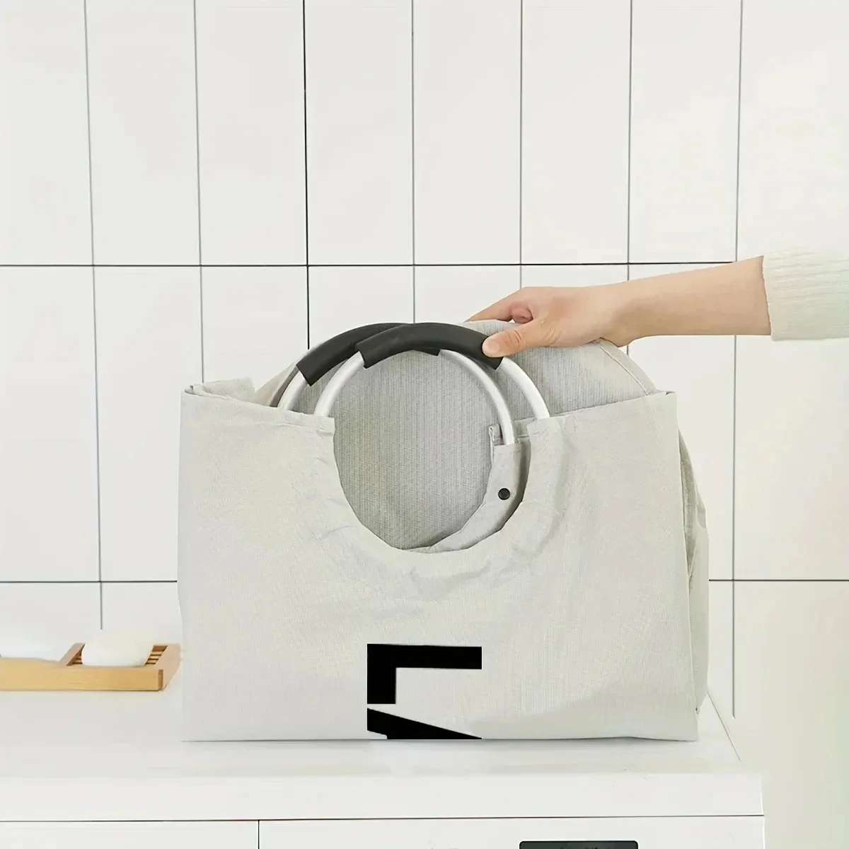 Grande saco de lavanderia de tecido oxford, cesta de roupas sujas dobrável com alças de esponja, organizador de armazenamento de brinquedos multifuncional