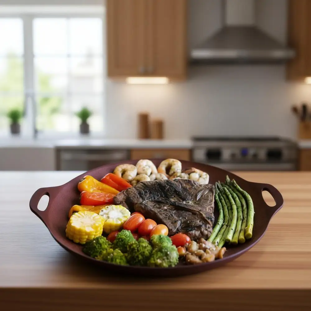 

14-inch Nonstick Round Griddle Pan for BBQ and Teppanyaki Cooking, Induction Ready