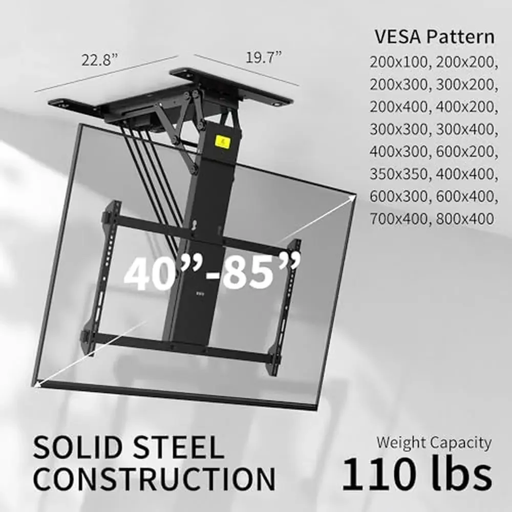 Decken-TV-Halterung, 40–85 Zoll, ferngesteuert, motorisiertes VESA-Dach, schwarzer SteelFlip-Down-Master-Pack aus Stahl