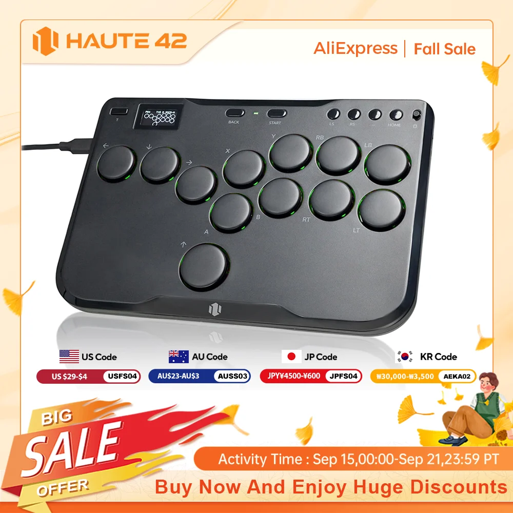 

Haute42 Arcade Joystick Mini Hitbox Leverless Arcade Controller For PC/PS4/PS5/Switch Leverless Arcade Stick Hitbox Fighting