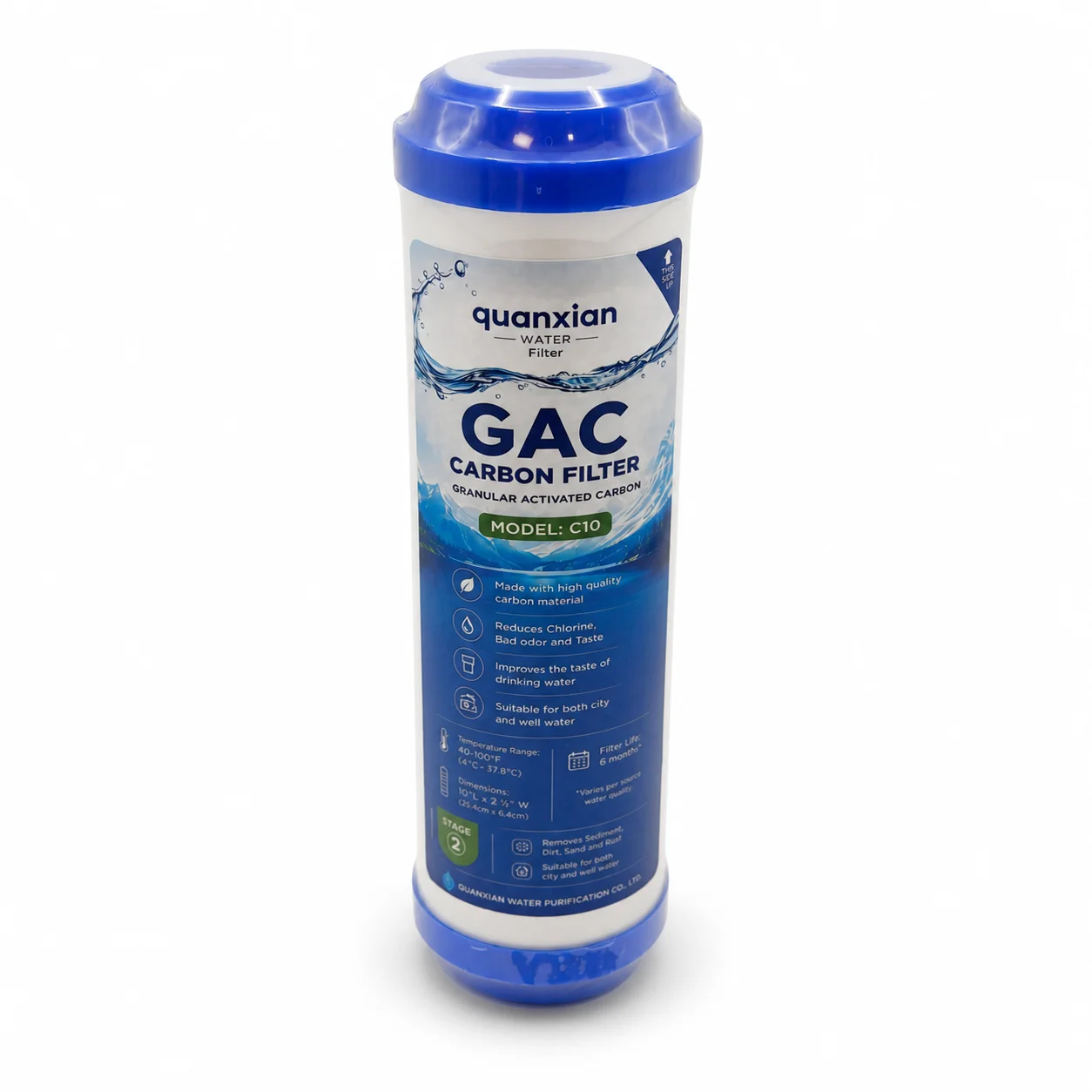 10 x 2.5 Inch GAC Granular Activated Carbon Water Filter Cartridge, Stage 2 Pre Filter for RO Water Systems