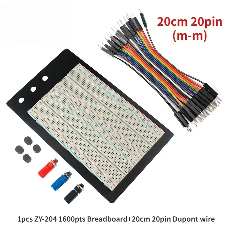 ZY-204 1600pts Breadboard with Dupont Wire Cable Set, 20cm 20/40Pin Male To Male Dupont Wire Breadboard DIY Electronic Kit