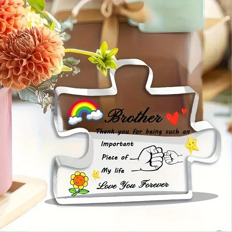 1pc, Unique Brother Gift - Acrylic Puzzle Block Decoration, Perfect For Graduation, Birthday & Christmas From Sister Or Friend