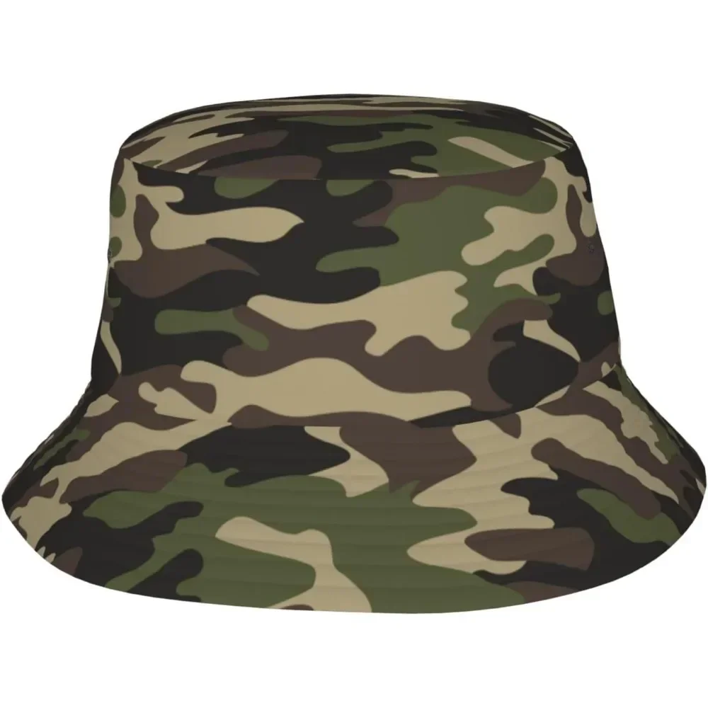 Green Brown Camo Fisherman Cap Hip Hop Gorras Unisex Printing Bucket Hat Outdoor Gardening Beach Camping Hiking Fishing Caps