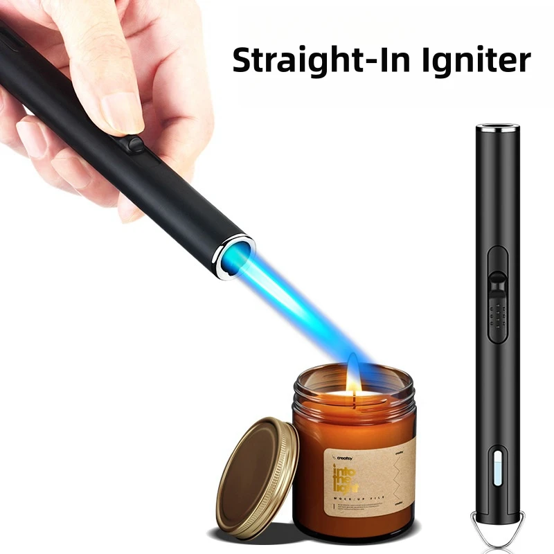 Straight Blue Flame Flamethrower Long Strip Convenient Outdoor Windproof Inflatable Lighter Luminous With Hook Kitchen Igniter