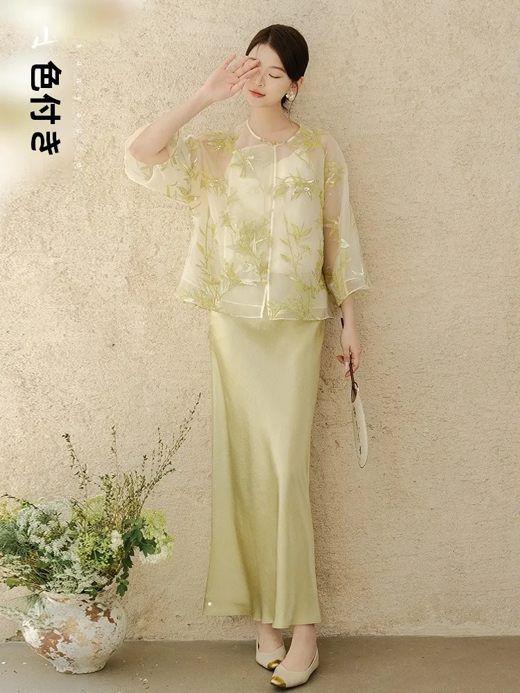 

Новая женская блузка Yuezhi 2025: модный повседневный топ из тонкого полиэстера в национальном стиле