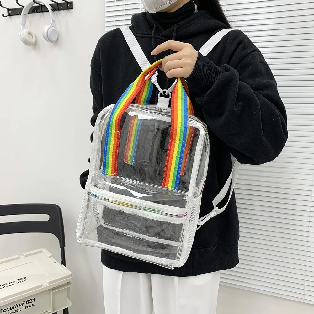 Women Clear Casual Backpack Waterproof Clear Leisure Bag Large Capacity Clear Double Shoulder Bag Summer Daily Backpack