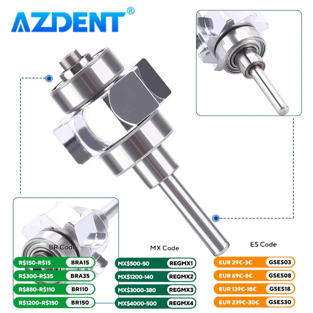 1 szt. Wkład turbiny dentystycznej pasuje do generatora LED zintegrowana szybka standardowa głowica AZDENT nakrętka z przyciskiem stomatologia