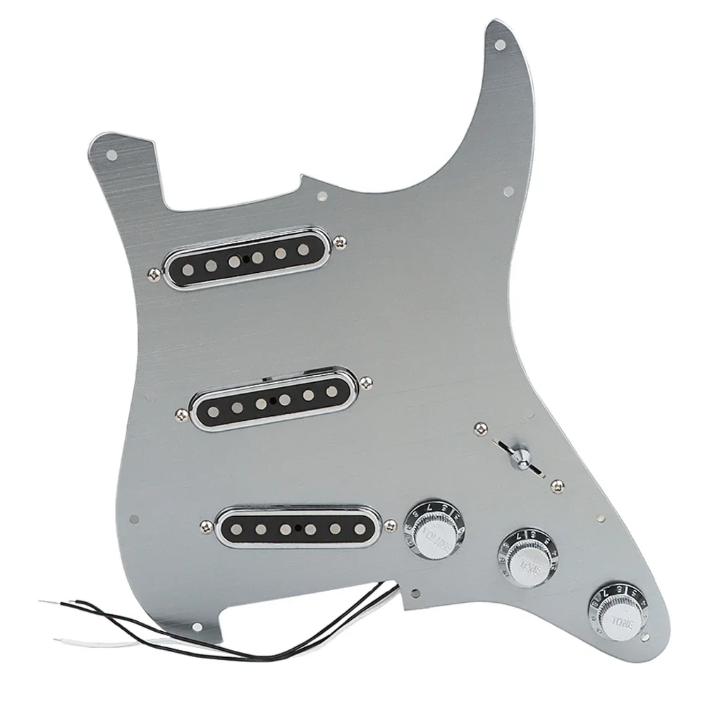 A Set of  Silver  Guitar Loaded Pickguard SSS with Alnico 5 Single Coil Pickups for Strat  Electric Guitar Parts & Accessories