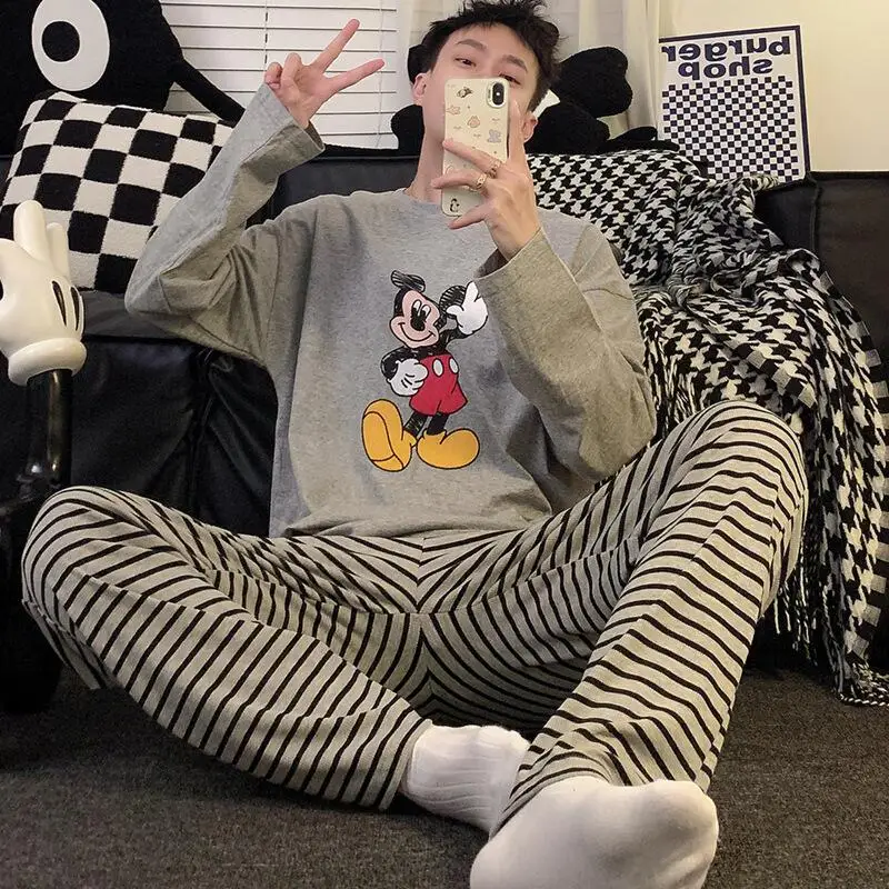 

Spring and Autumn New Men's Anime Long Sleeved Trousers Two Piece Home Clothes Set Kawaii Cloud Cotton Fashion Men's Pajamas