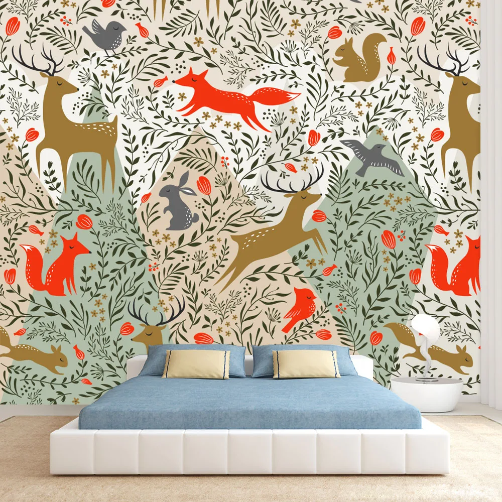 

Custom Peel Stick Accept Cartoon Running Animal Wall Covering Papers Home Decor Raw Rolling Wallpapers for Living Room Kid Mural