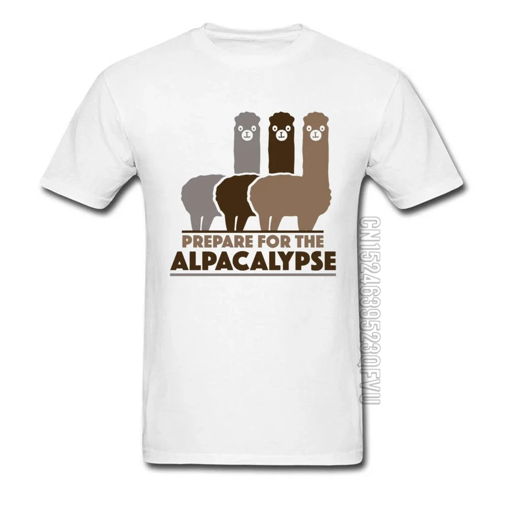 Lema Alpacos Queue Funny T Shirts 100% Cotton Prepare For The Alpacalypse Men's Print Picture T Shirt 3D Oversized Tshirts Gift