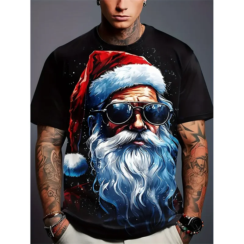 Funny Christmas Party Pattern T Shirt For Men Santa Claus 3D Printed Tees Summer Casual Short Sleeve Loose T-Shirts O-Neck Tops