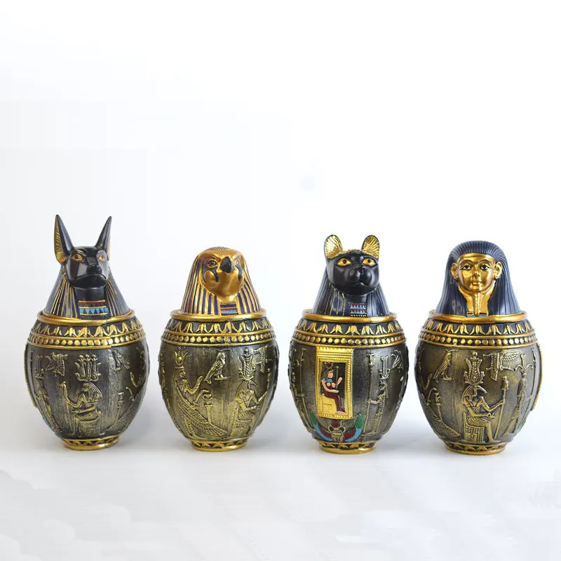 Egyptian pet urn, decorative canopic , home decor, Anubis figurine, storage jar