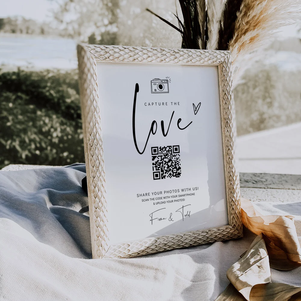 Personalized Wedding Photo Card Wedding Qr Code Signs Capture The Love Custom Bride & Groom Name Thank You Card Minimalist Party