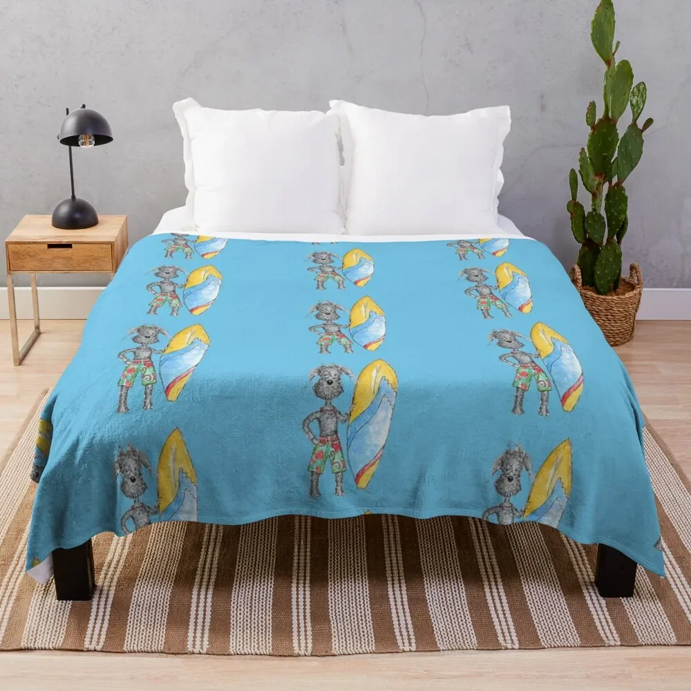 

Grey dog with surfboard, Bedlington Terrier Dog, surfing, beach Throw Blanket Air Conditioner Soft Blanket for Office Home