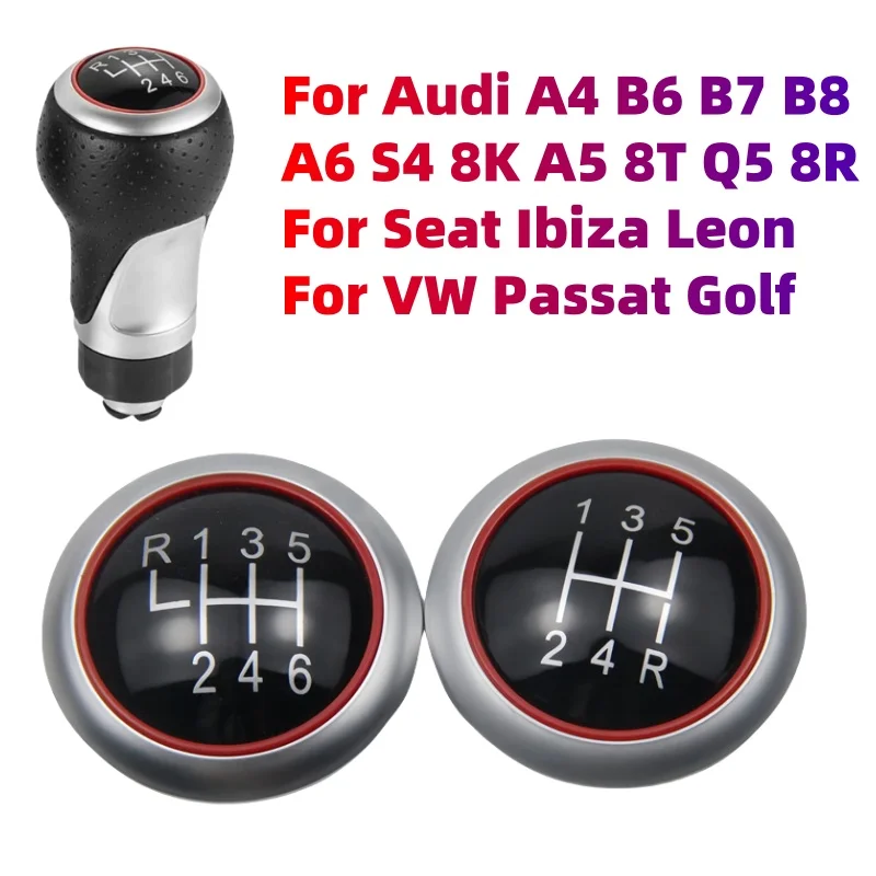 5/6 Speed Number Cap Gear Shift Knob For Audi A4 B6 B7 B8 A6 S4 8K A5 8T Q5 8R S Line Seat Ibiza 6J Leon Passat B6 B7 Golf 4 6 7