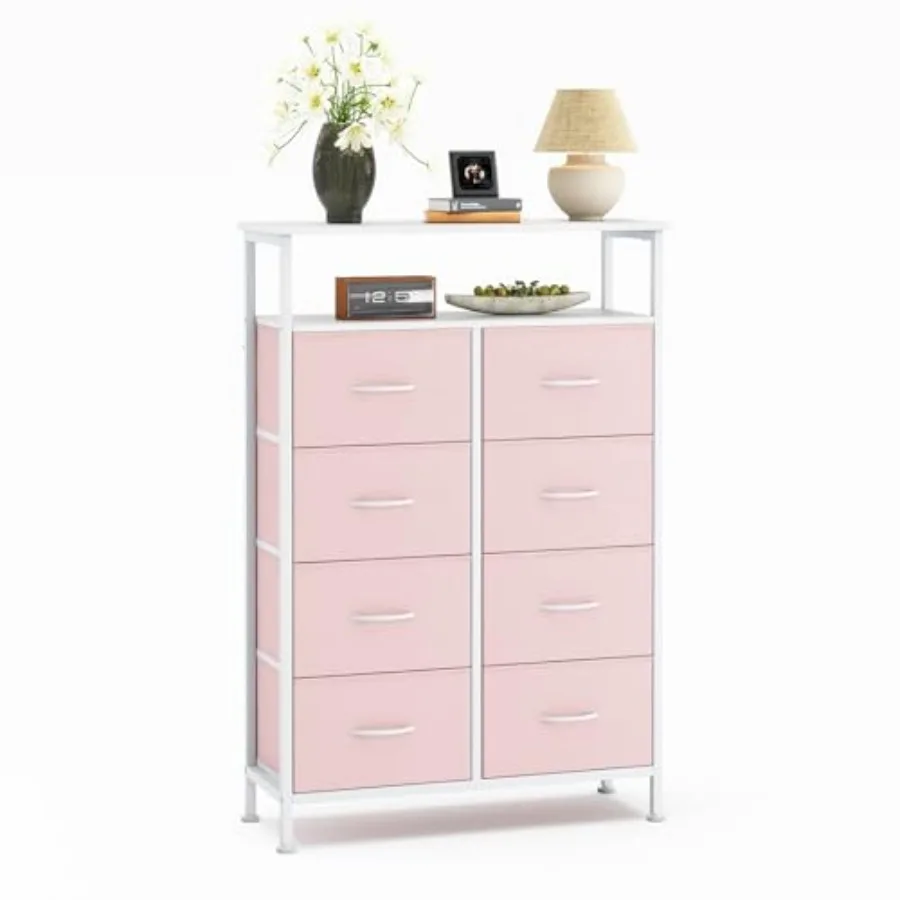 

Fabric Dresser for Bedroom with 8 Drawers, Tall 8-Drawer Chest of Drawers with Raised Shelf, Storage Tower with Fabric Bins for