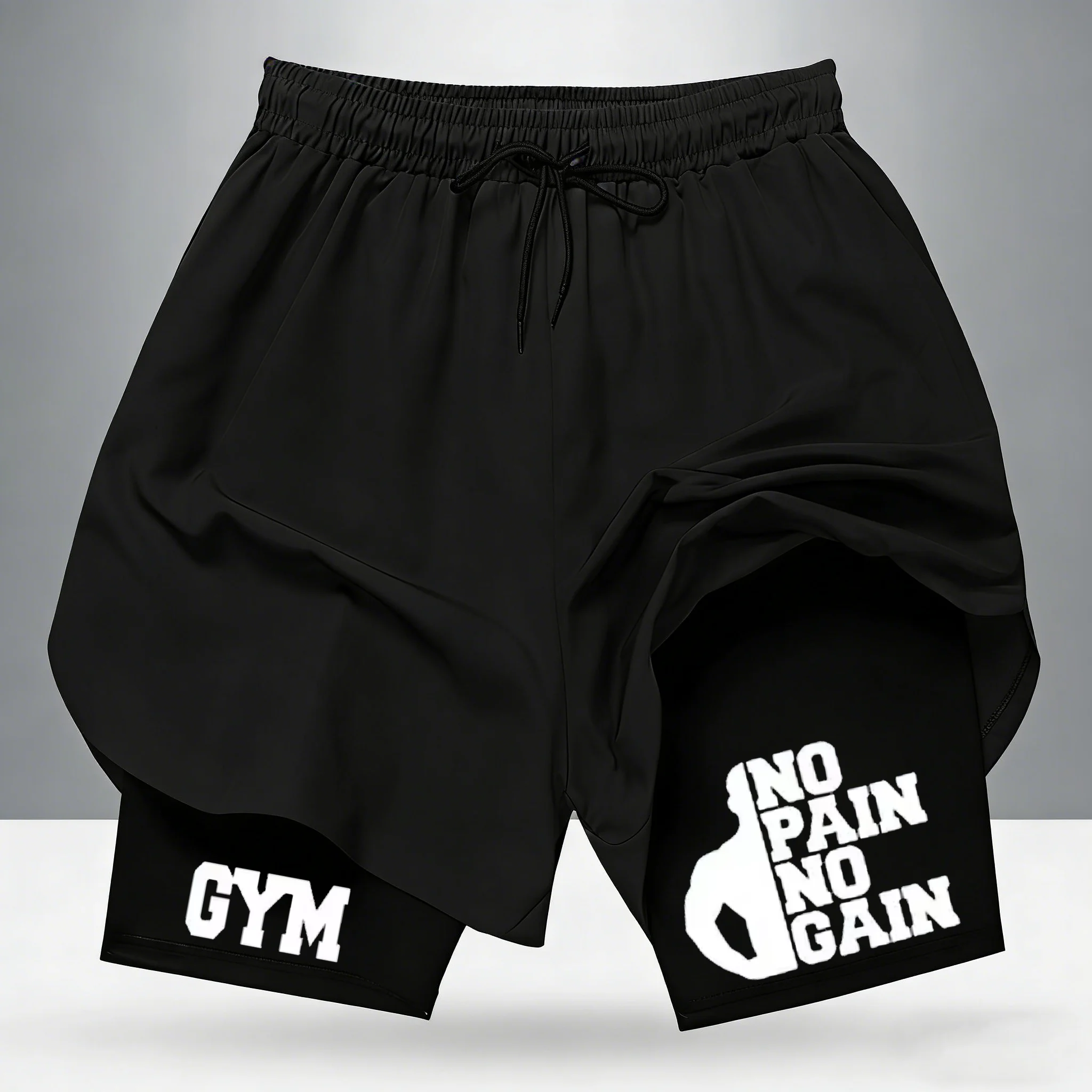 

Men's Gym No Pain No Gain Print 2-in-1 Running Shorts Quick Dry Athletic Workout Shorts with Inner Layer for Summer 2026 New