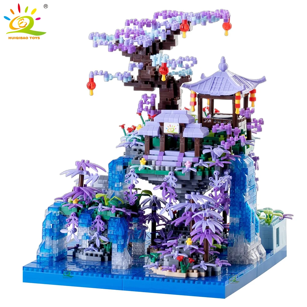 HUIQIBAO MOC Ancient Architecture Model Peach Blossom Castle Micro Building Block Assembly Diamond Brick Set Toys Children Gift