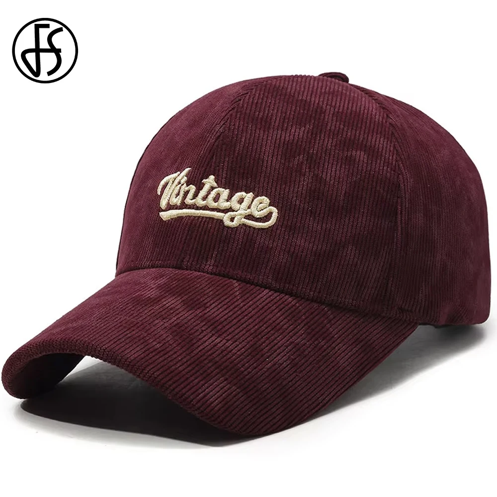 

FS Brown Wine Red Corduroy Cap For Men Women Vintage Letter Striped Baseball Caps Winter Street Trucker Hat Casquette Femme 2025