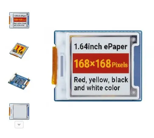 Waveshare 1.64inch e-Paper Module (G),square E-Paper Module (G), 168 × 168, Red/Yellow/Black/White