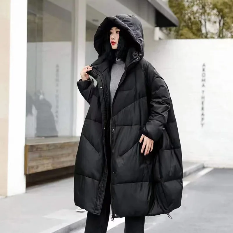 Women's Winter Jacket Mid-length Down Coats Simple Casual Loose Stylish Parka Thickened Warm Hooded Snow Female Down Jackets