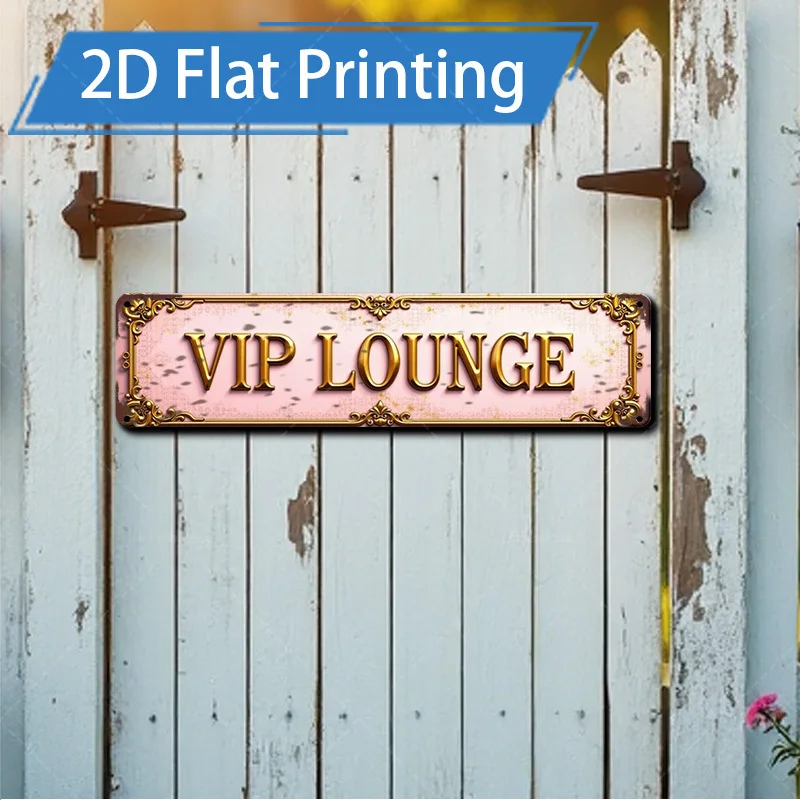 2D Flat - Vintage Pink VIP Lounge Metal Sign, Featuring An Exquisite Gold Frame. This Rustic- Wall Art Is Perfect for Home, Bar