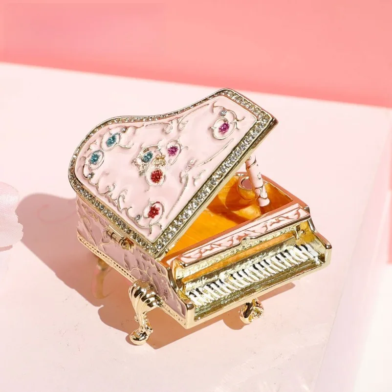 Enamel Inlaid Diamond Piano Ornament Metal Craft Desktop Decorative Figurine Gift