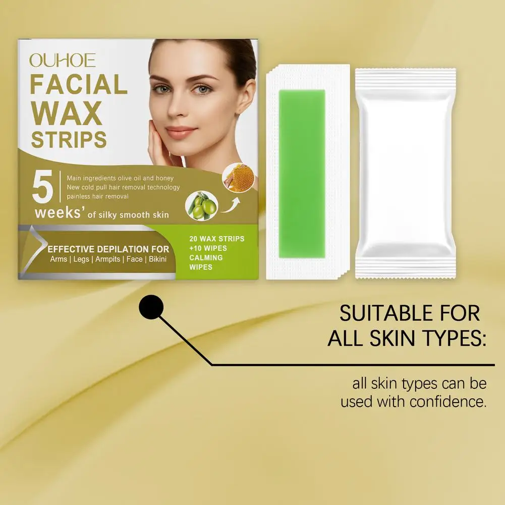 20 pièces bandes de cire épilation du visage bandes de cire épilation du visage des femmes bandes de cire douce et rapide pour les sourcils du visage