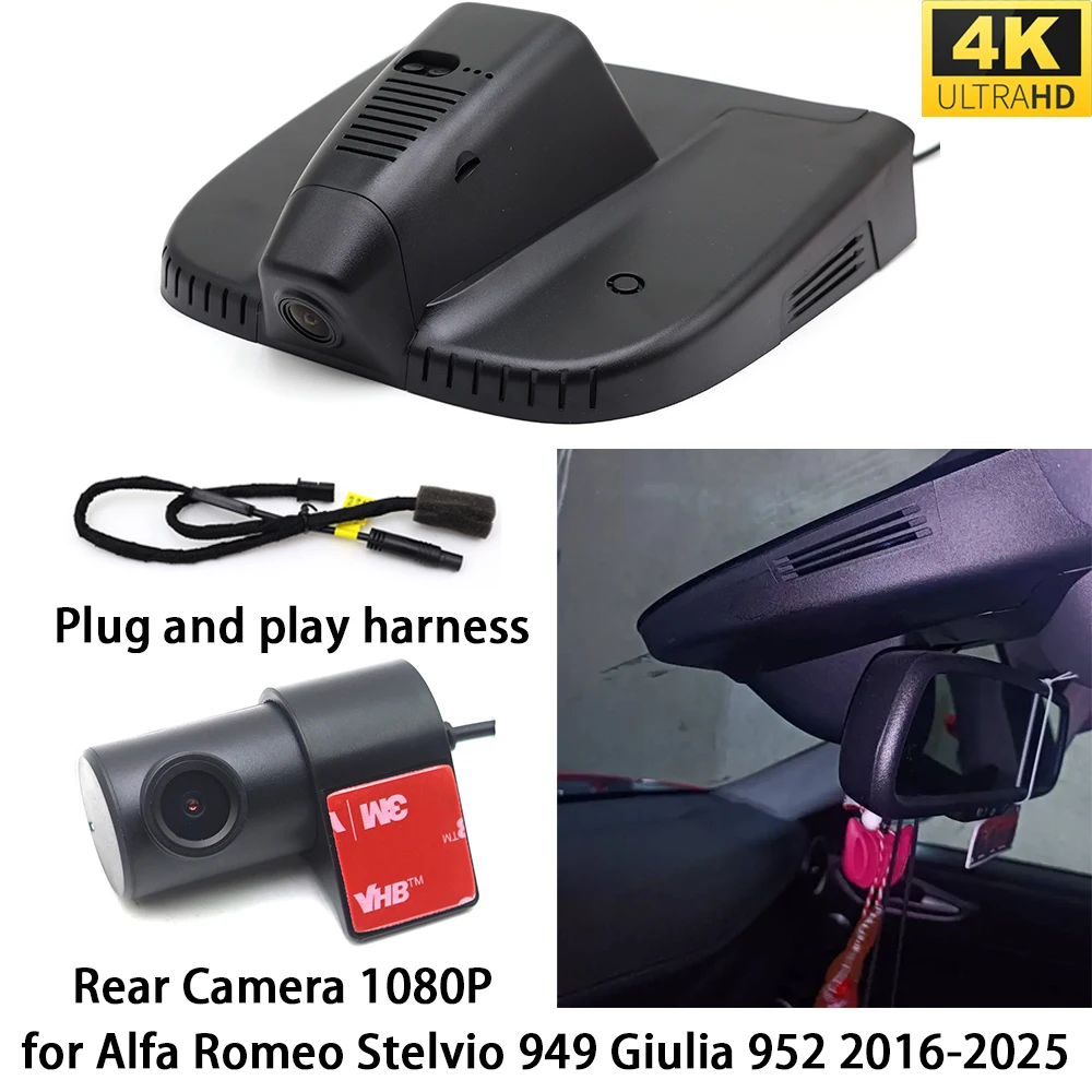 Cámara para Tablero DVR para Alfa Romeo Stelvio 949 Giulia 952, Cámara Delantera y Trasera OEM, Grabadora de Video, Wifi, 2160P, Grabación en Bucle, Visión Nocturna
