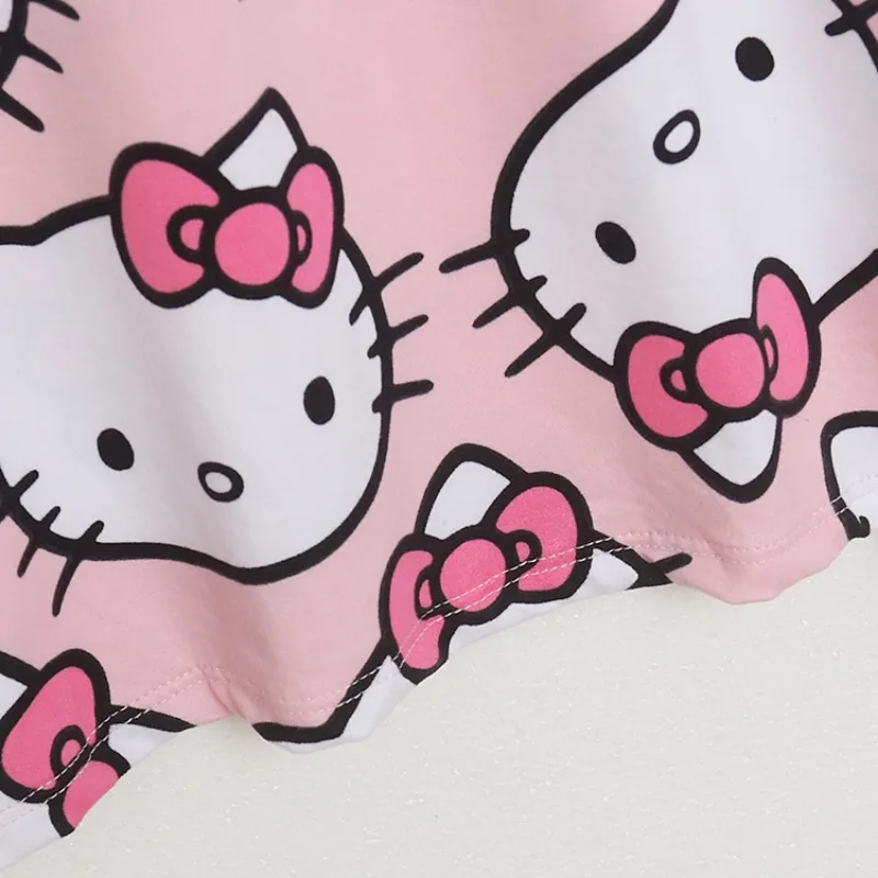 New Summer Hello Kitty Girl Short Sleeves Pajamas Anime Kawaii Women Soft Skin-friendly Loose Nightgown Dress Outdoor Skirt Gift