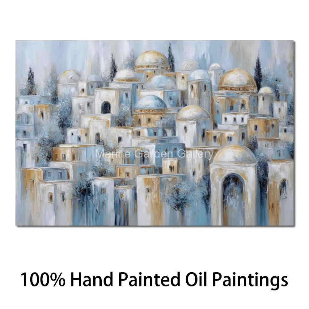 Hand-Painted Judaica Oil Painting Jerusalem Cityscape Abstract Holy Land Canvas Art Jewish Modern Wall Decor for Living Room