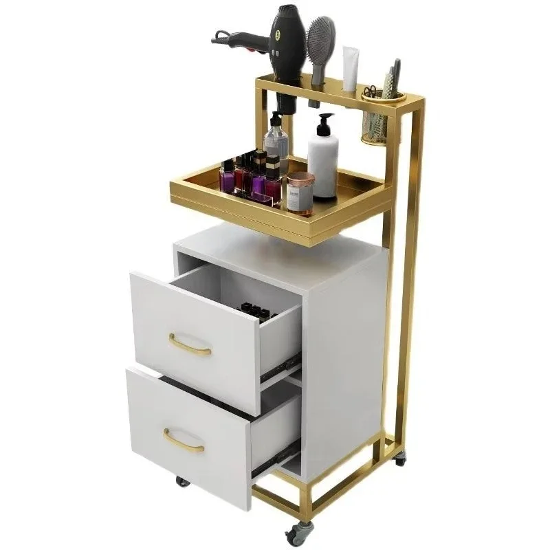 

Beauty salon rolling trolley 2 storage trays with dryer bracket