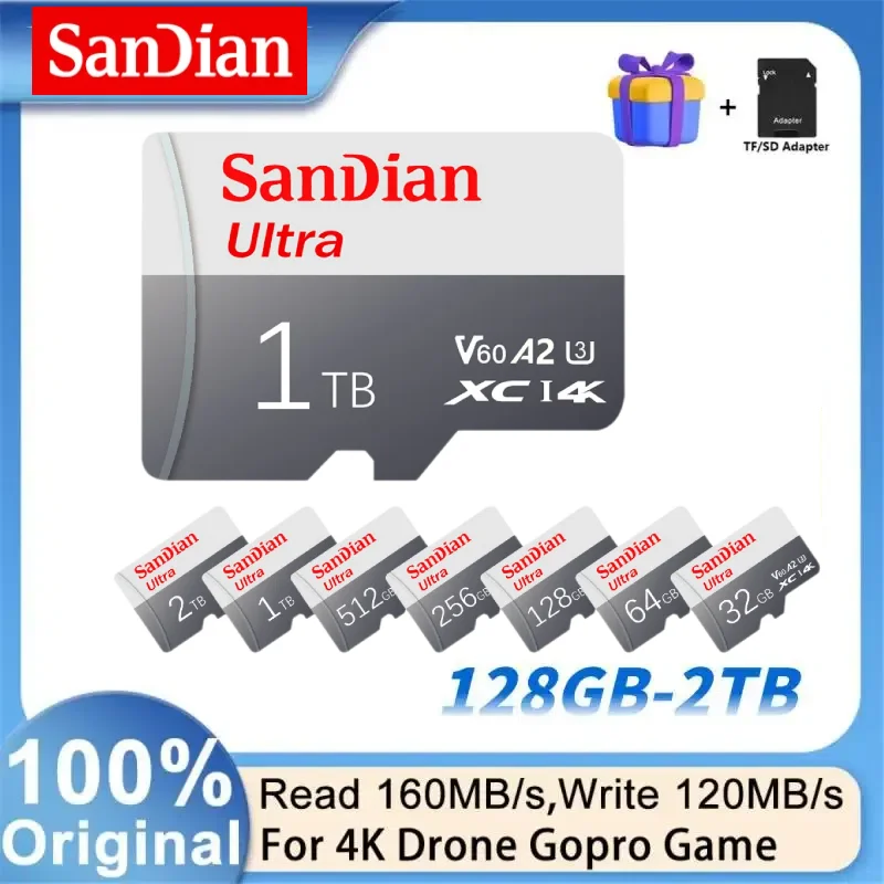 Sandian 2TB Flash Memory Card 1T Micro TF SD Card Class10 SD Cards 512GB UHS-1 Flash Card 256GB 128GB For Juegos Nintendo Switch