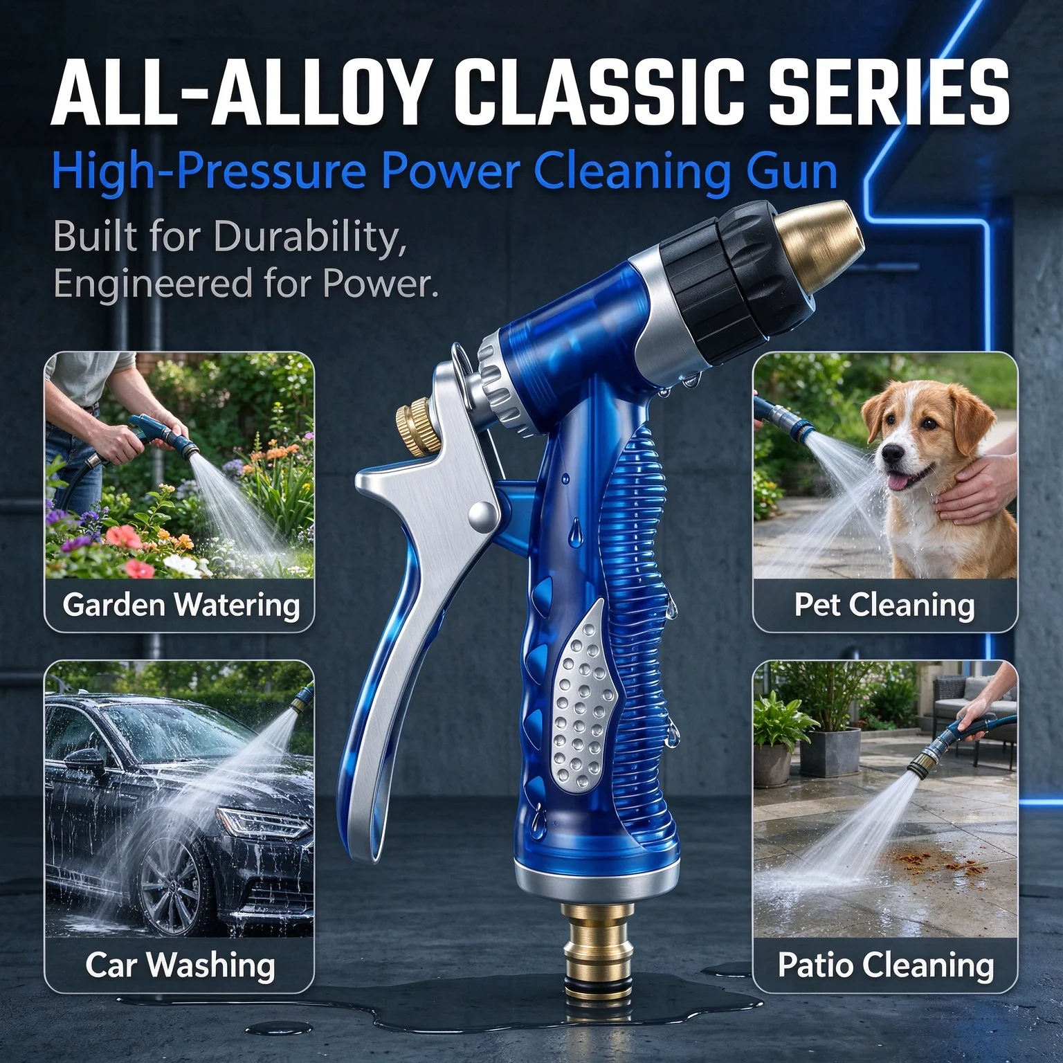 Adjustable Brass Nozzle High Pressure Water Gun All Alloy Car Wash Garden Pet Bath Patio Cleaning Sprayer